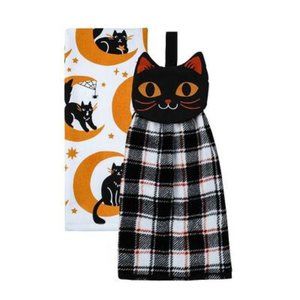 Celebrate Together Halloween 2-Piece Black Cat Tie-Top Kitchen Towel Set
